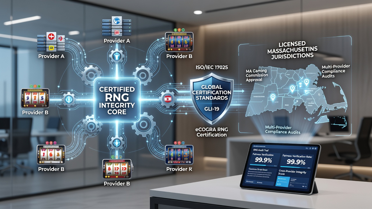 Multi-provider slot platform architecture with certified RNG components