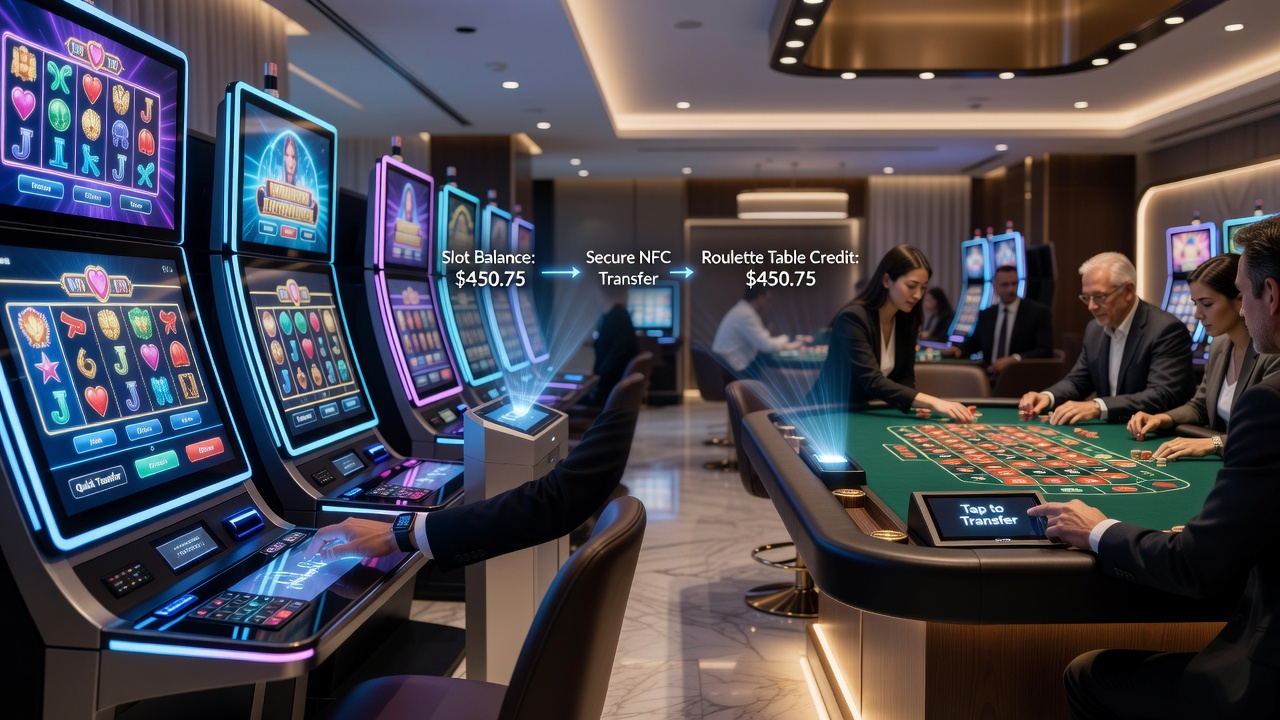 Close-up of roulette table on tablet next to slot reels with payment confirmation screen