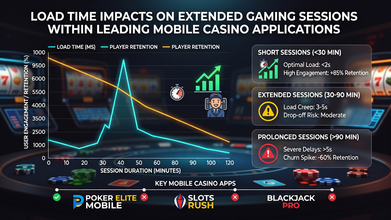 Graph illustrating load time data and session duration trends in mobile casino apps