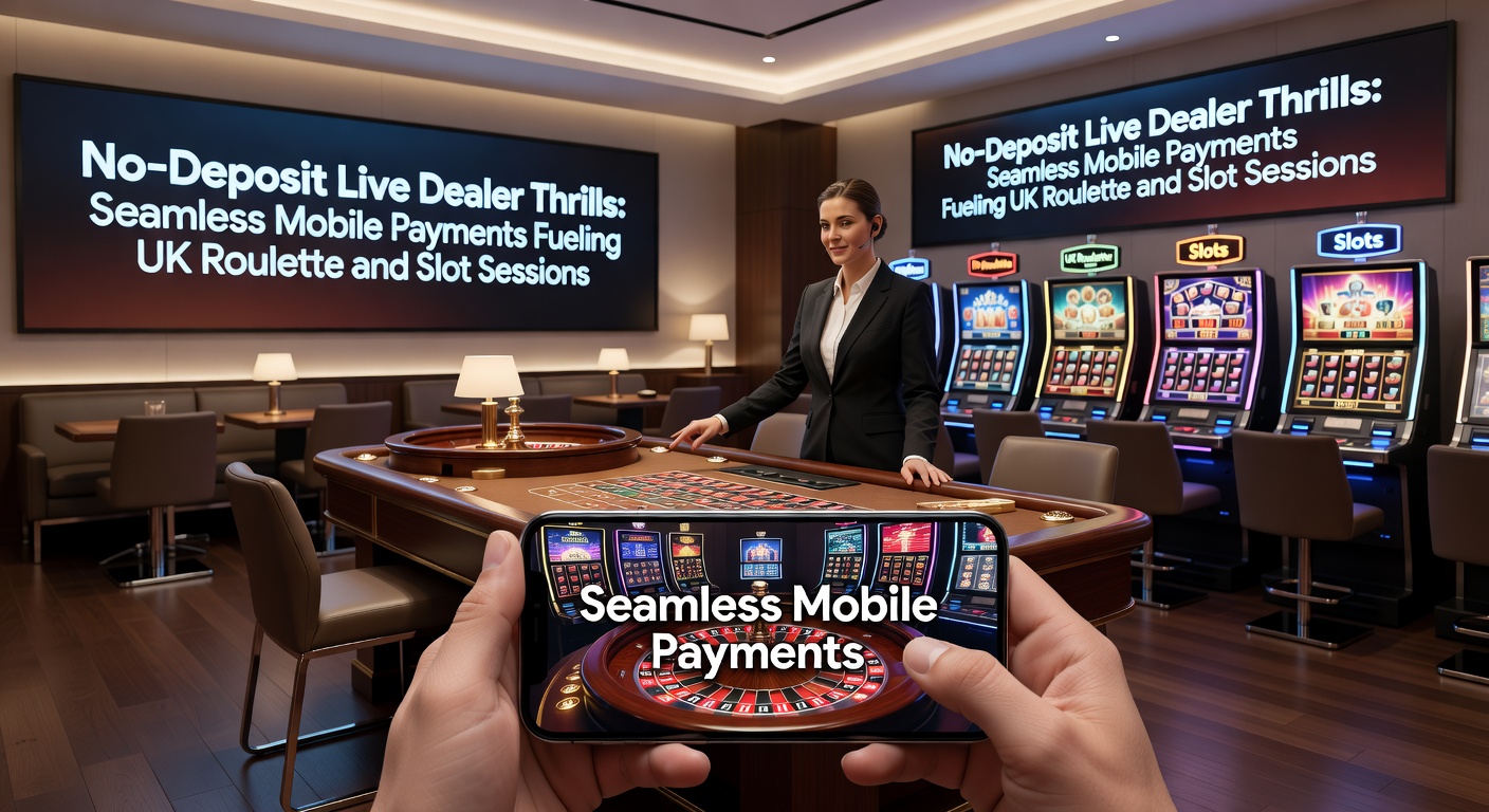 Close-up of a live dealer at a roulette table on a mobile device, overlaid with payment confirmation notification and slot reels spinning in split-screen, highlighting seamless UK gaming integration