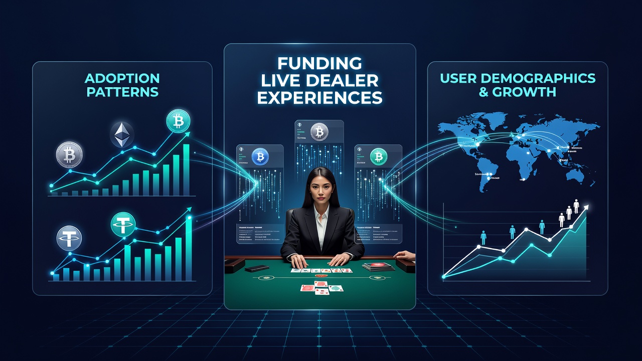 Live dealer table interface displaying multiple cryptocurrency payment options