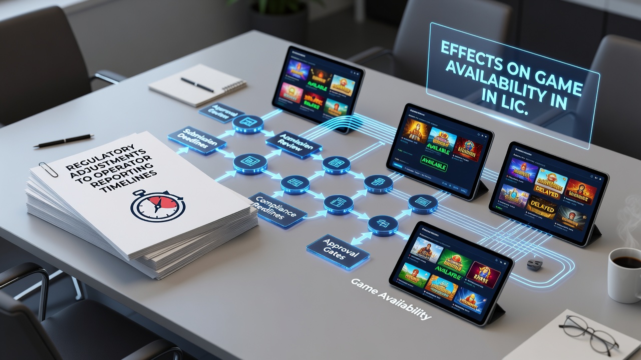 Mobile device displaying licensed casino games alongside compliance checklist overlay